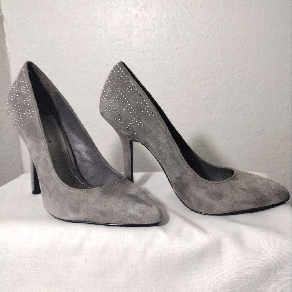 BCBGeneration Gray Suede Heels with Studded Detail